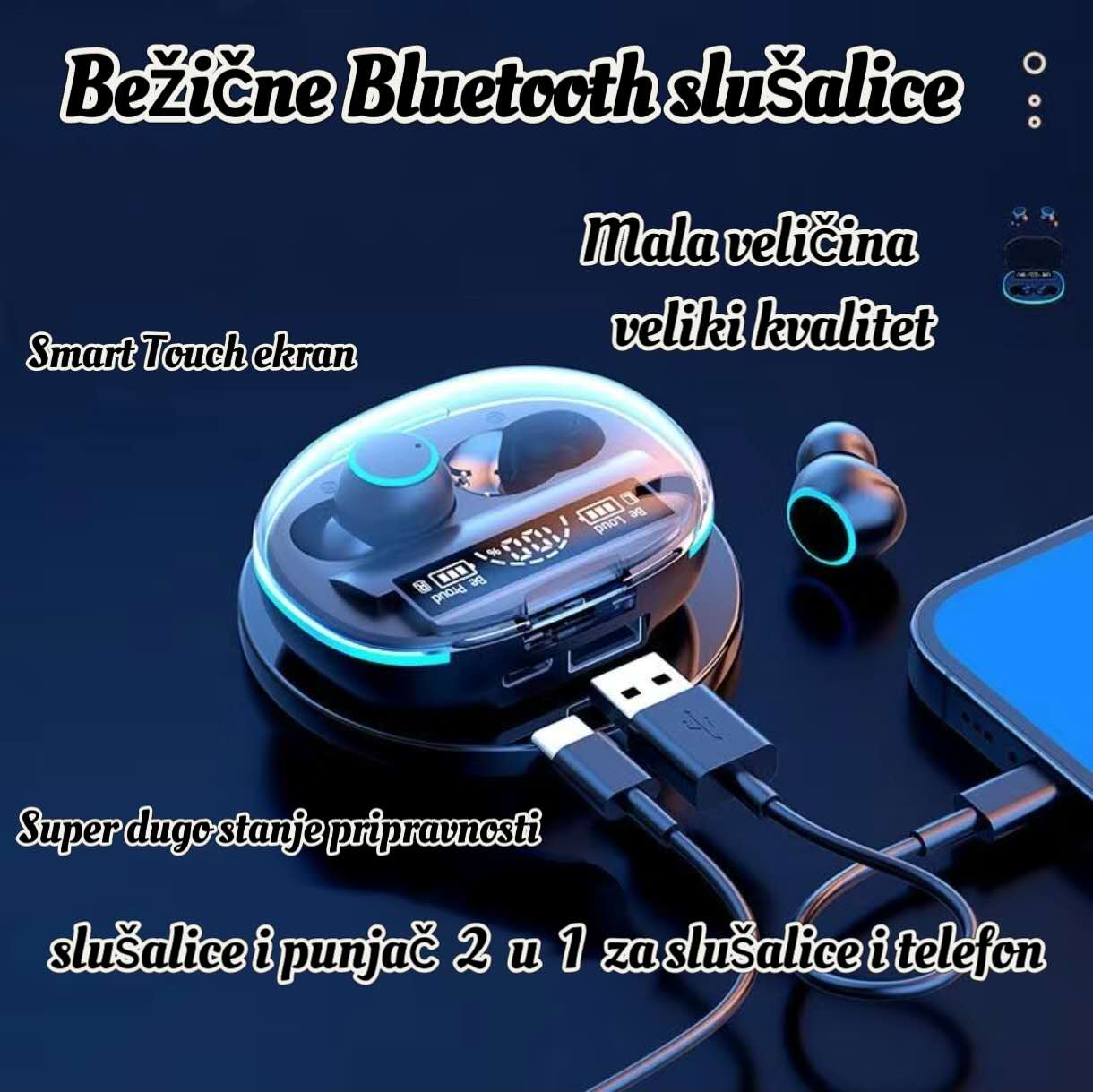 Bežične Bluetooth Slušalice sa Pametnim Ekranom